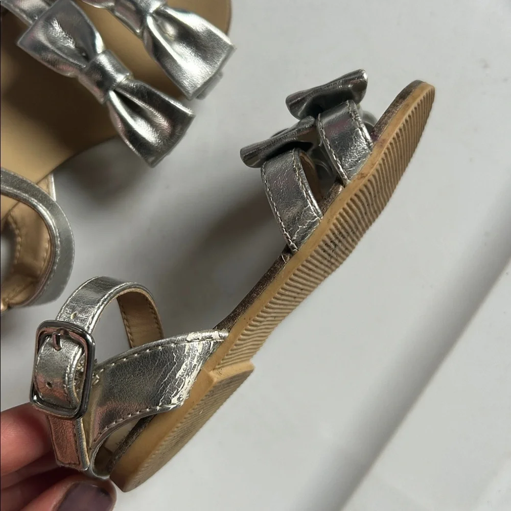 Janie and Jack Baby Girl Silver Bow Sandal Size 3
